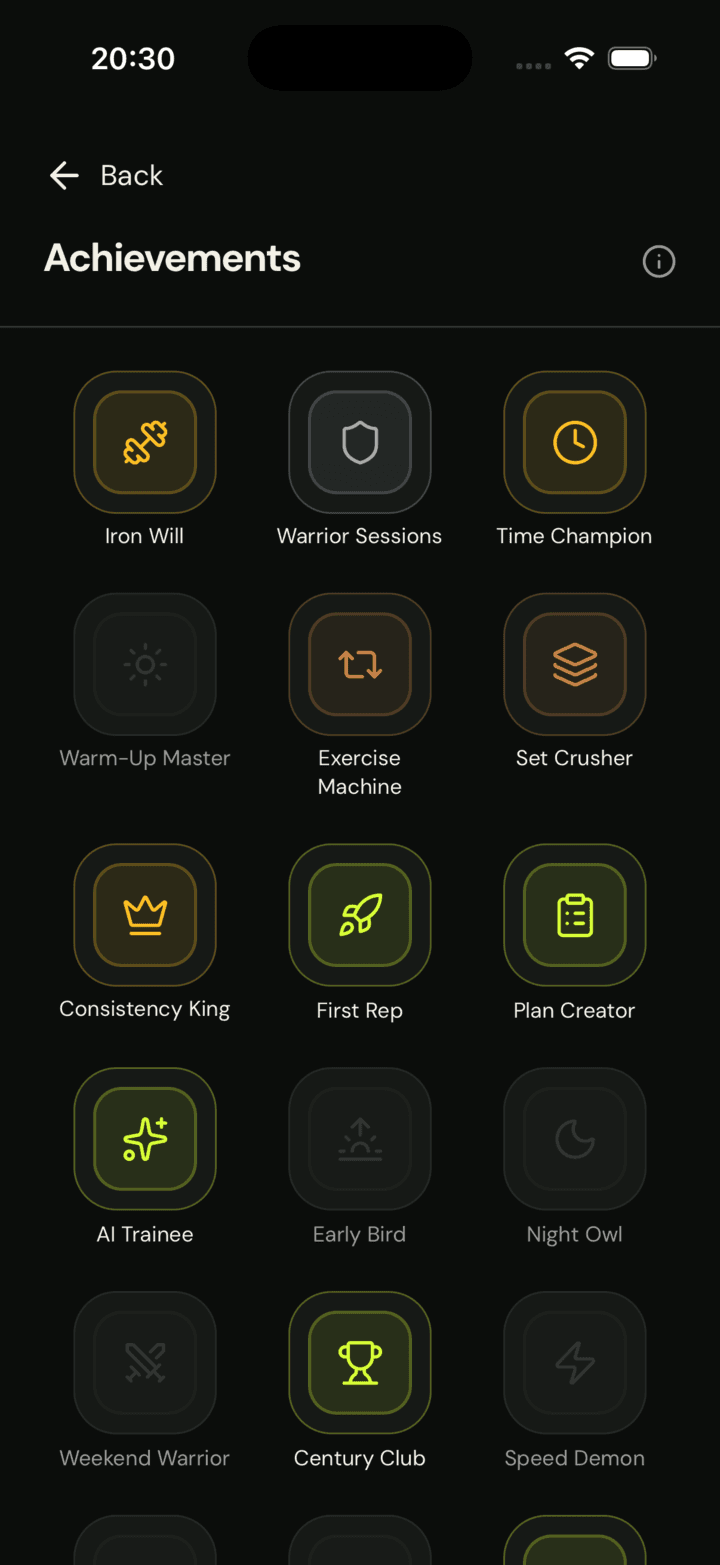 Ariex Badges and levels screen